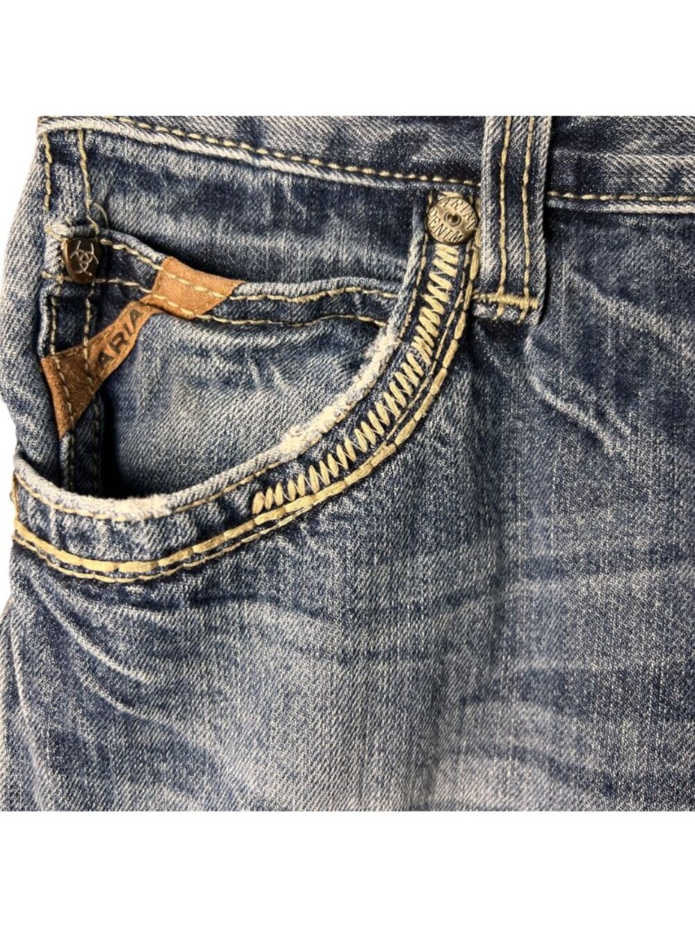 Ariat Mens Distressed Straight Denim Jeans 30/34 Stitching Embroidered Western - Picture 8 of 16